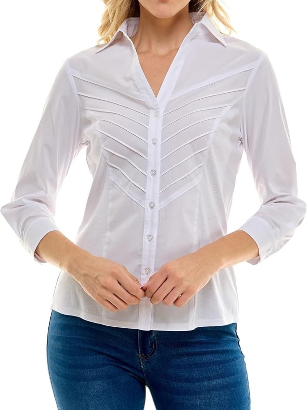 Nwt Classic White Button-Front Women's Shirt with Pintuck Detail